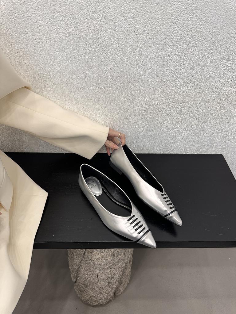 Мода Черный Серебристый Белый Женские Лоферы Острый Носок Туфли На Низком Каблуке Плоские Летние Повседневные Балетные Танцы Модные Мюли Размер 35-39