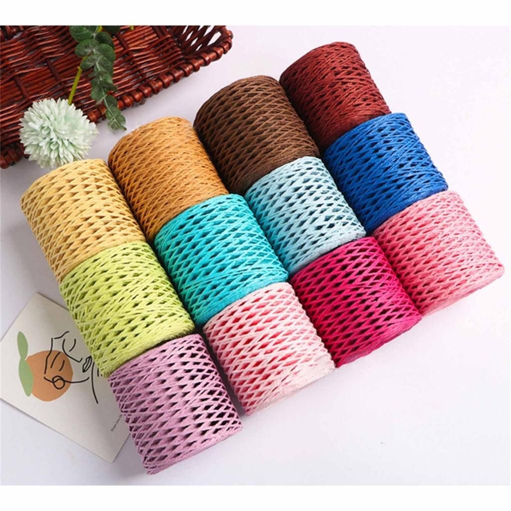 Raffia Straw Yarn DIY Knitting Material for Women Girls Cotton Raffia Yarn Crochet Summer Sun Hat Yarn Seabeach Bag Yarn