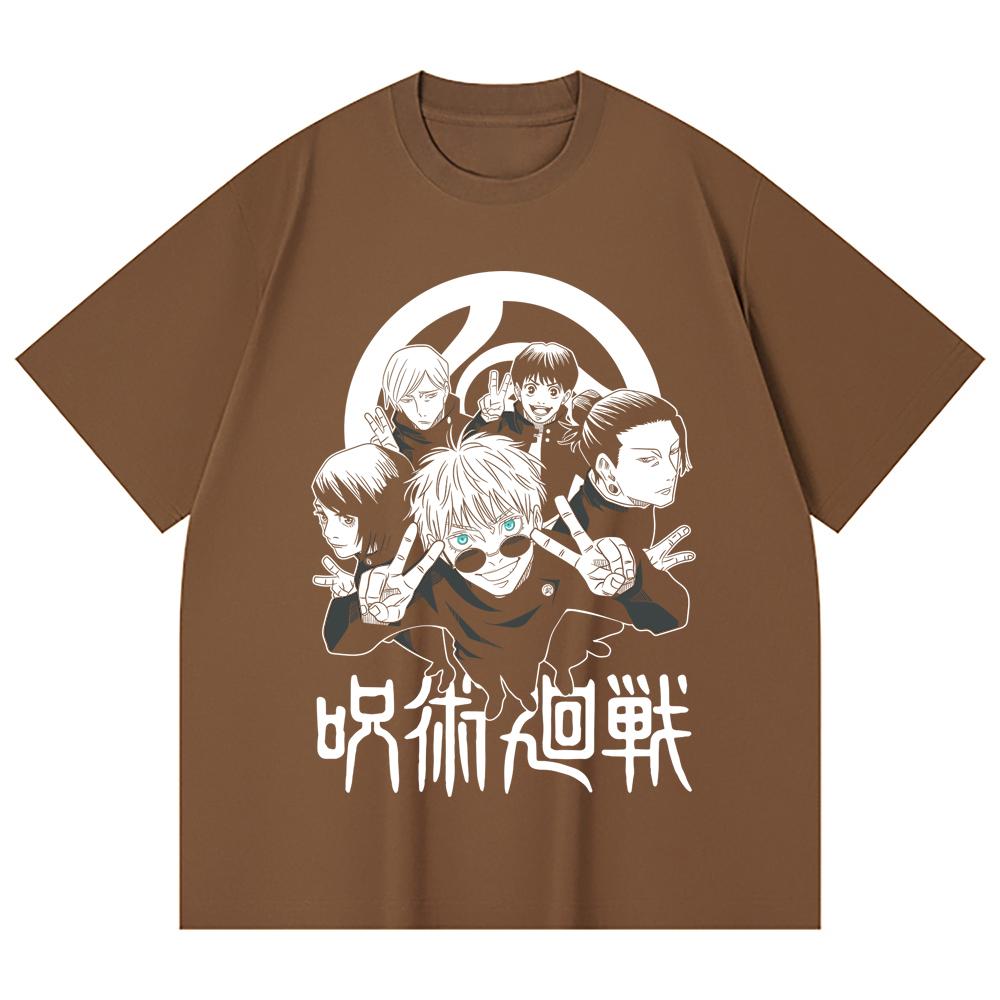 230 г/м² 100% хлопок Jujutsu Kaisen V30 Команда Годжо Принт Унисекс Тяжелая хлопковая футболка