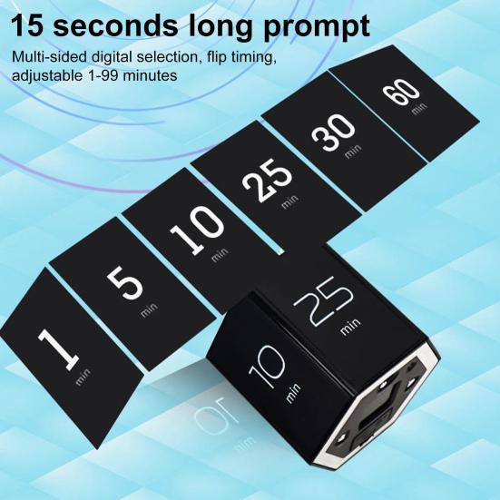 Вращающийся таймер Pomodoro на 5-60 минут, светодиодный дисплей, ползунковый переключатель, шестигранный стол, перевернутый таймер производительности, вибрация, беззвучный будильник для работы, учебы, кухни