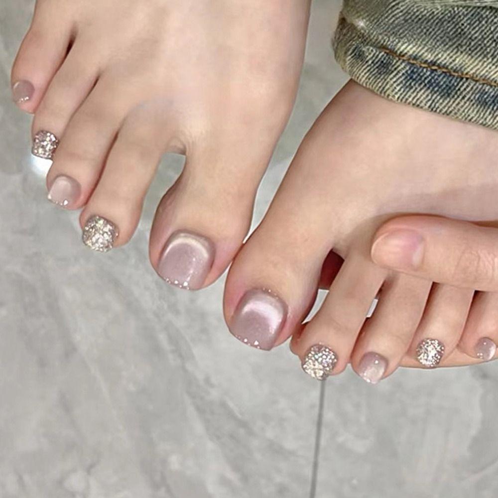 Простые накладные ногти на ногах, короткие квадратные ногти, кончики ногтей, ногти для женщин и девочек