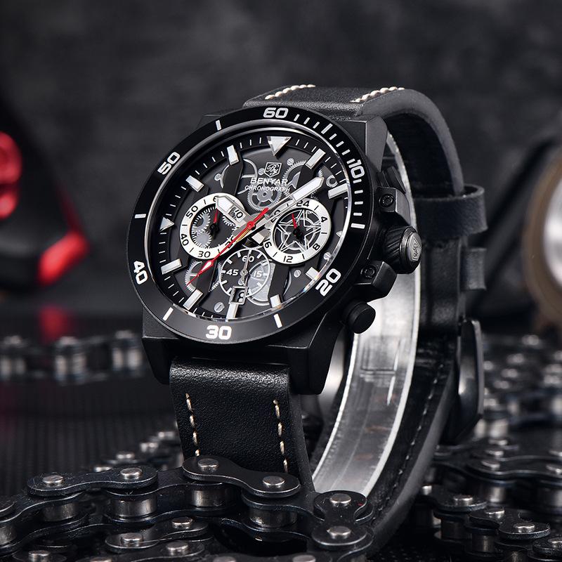 Многофункциональные мужские часы с хронографом, модные светящиеся водонепроницаемые кварцевые часы