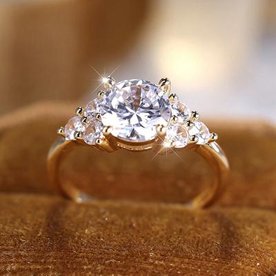 Блестящие белые циркониевые круглые обручальные кольца для женщин винтажное помолвочное кольцо золотого цвета роскошные хрустальные украшения подарок матери