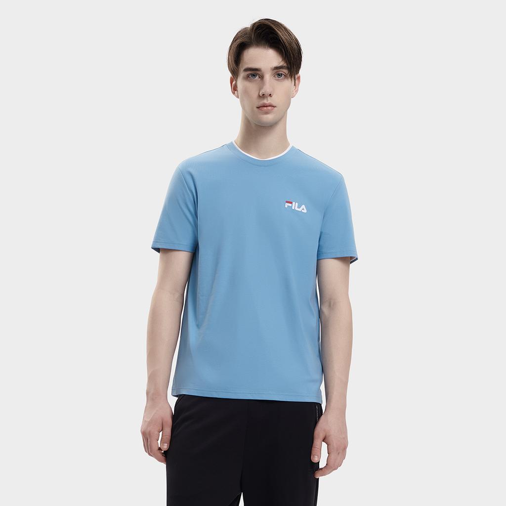 Fila Fashionable Simple Loose Printed Round Neck Knitted Short Sleeve T-Shirt Men Tops Ocean-Blue F11M338114F-BU