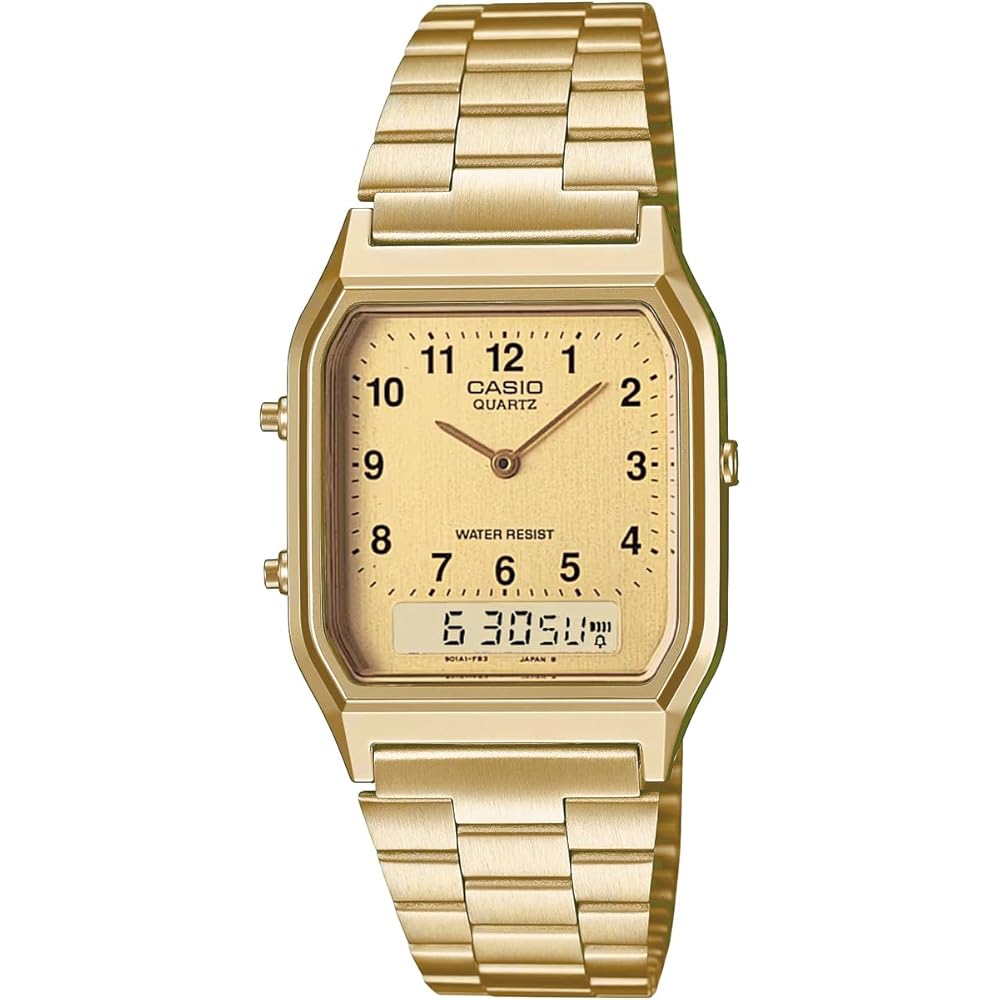 Casio Ana-Digi Vintage Series AQ-230GA-9BMQ Quartz Dual Time Watch Gold Unisex
