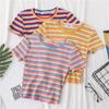 New T Shirt Women Rainbow Striped Tops Slim Fit T Shirt Harajuku Tshirt Summer Short Sleeve Korean T-shirt Feminina Clothes Tops