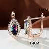 1 Pair Rose Gold Color Marquise Cut Multicolor Birthstone Drop Dangle Hook Earrings White Red Blue Green Stone Horse Eye Claw Earrings Jewelry