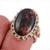 Natural Mahogany Red Obsidian Gemstone 925 Solid Silver Two Tone Ring S.6.5 S9c06