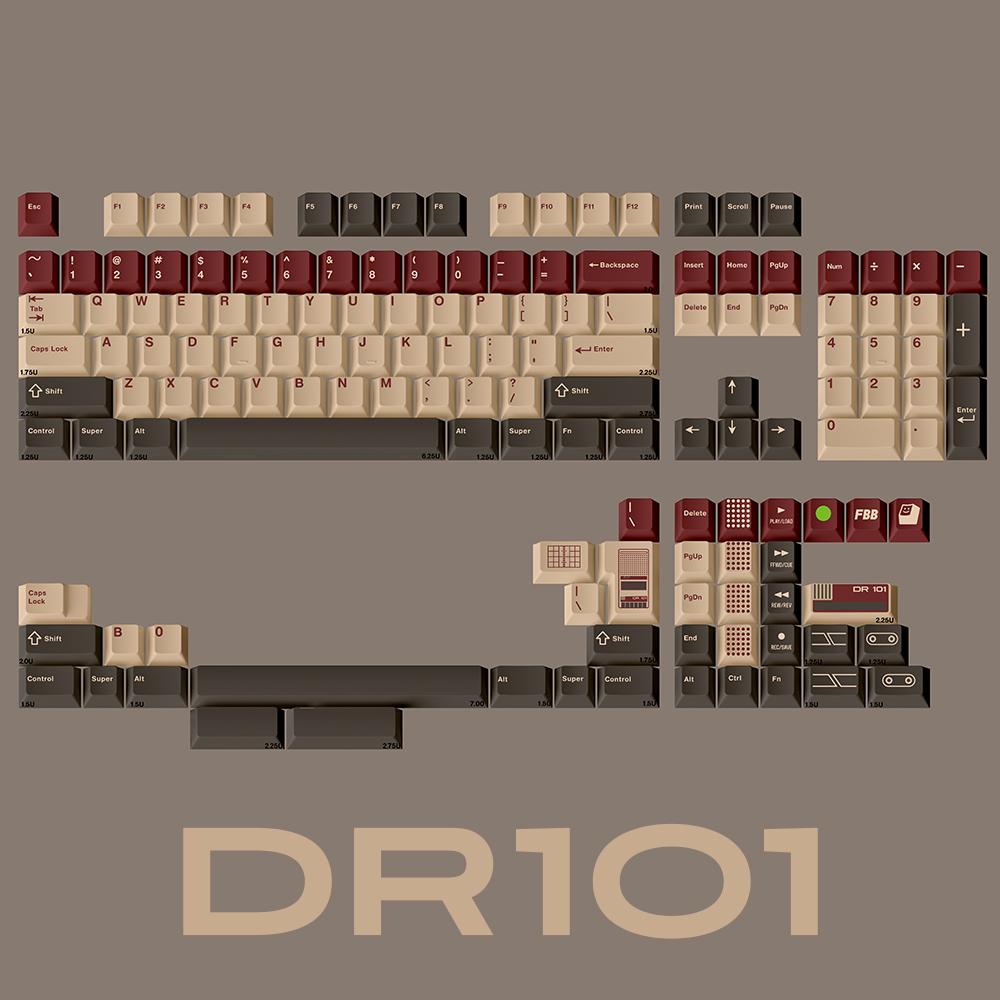 Retro DR101 Theme Keycap Set 145key PBT Originate Custom Personalized Keyboard Cap Cherry Profile KeyCap for Mechanical Keyboard
