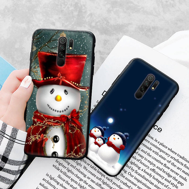 Черный чехол для Xiaomi Redmi 13C Note 9 iPhone XR 7 8 14 15 11 12 13 X XS Pro Max Samsung A25 S23 S24 FE Ultra Plus Snowman