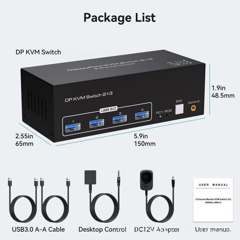 2-портовый KVM-переключатель DisplayPort с USB 3.0 концентратором