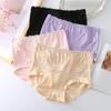 Women Briefs High Elasticity Breathable Soft Panties High Waist Solid Color Embroidery Lace Splicing Plus Size Underwear