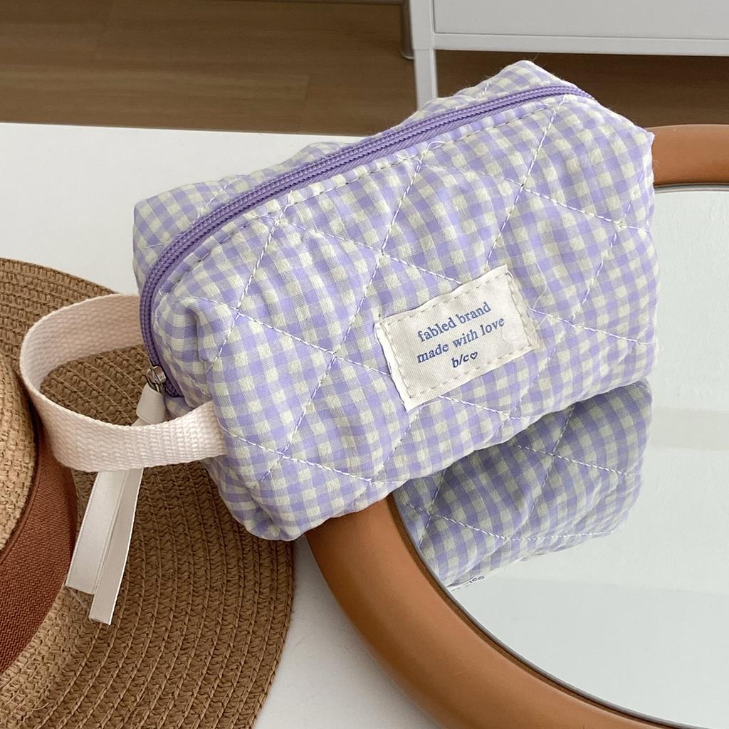 Винтажная косметичка с цветочным принтом для женщин, милый клетчатый клатч, женский дорожный косметичка, стеганый хлопковый цветок, маленькие сумки