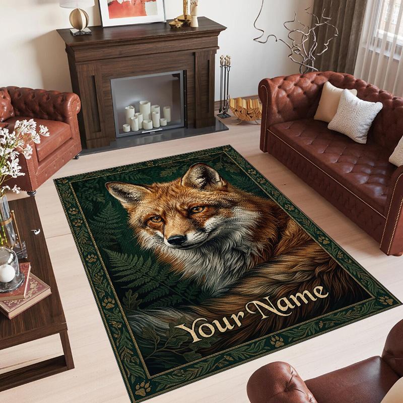 Fox Theme Crystal Velvet Floor Rug Personalized Custom Name Text Warm Carpet Home Decoration