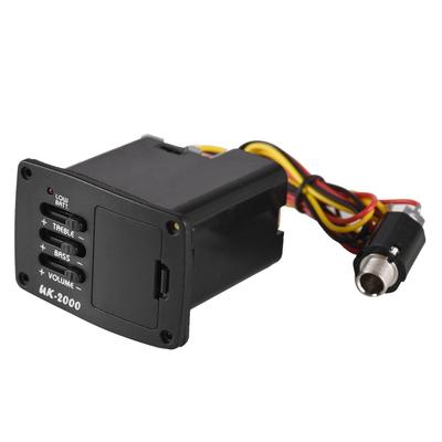 Акустическая гитара, бас, высокие частоты и регулятор громкости, эквалайзер, предусилитель, пьезо-звукосниматель, тюнер, усилитель с разъемом Active Line 6,35 мм