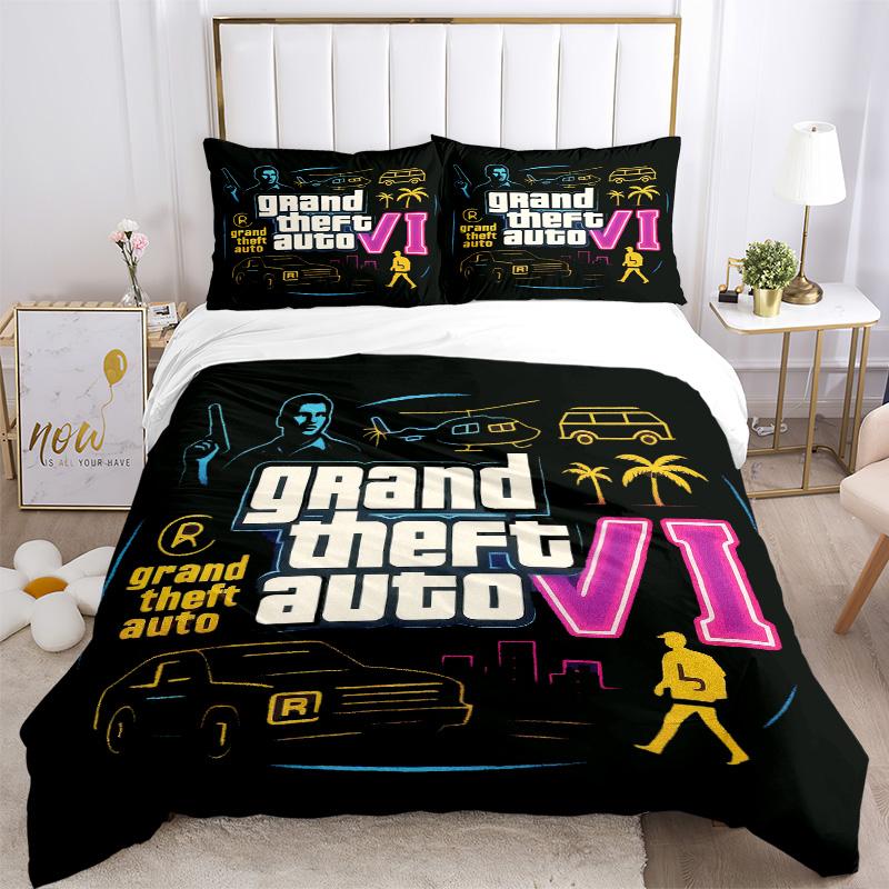 Gta Vi Art Bedding 3 Piece Set Hd Print Duvet Cover Pillowcases For Teens Adult Bedroom Decoration Christmas Gift C9211679
