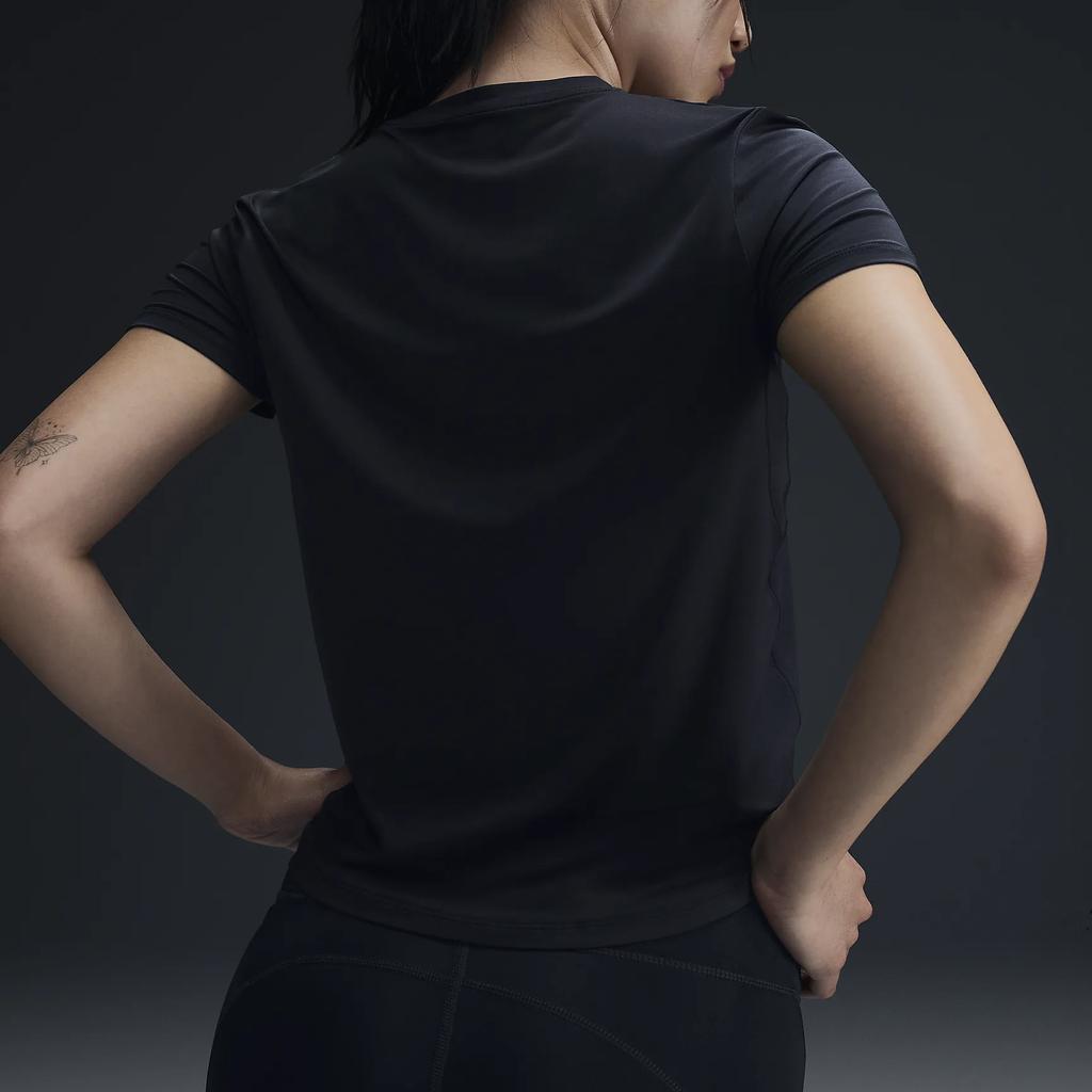 Nike Dri-Fit Футболка с принтом логотипа, удобная, с круглым вырезом, с коротким рукавом для бега, женская, черная FV6374-010
