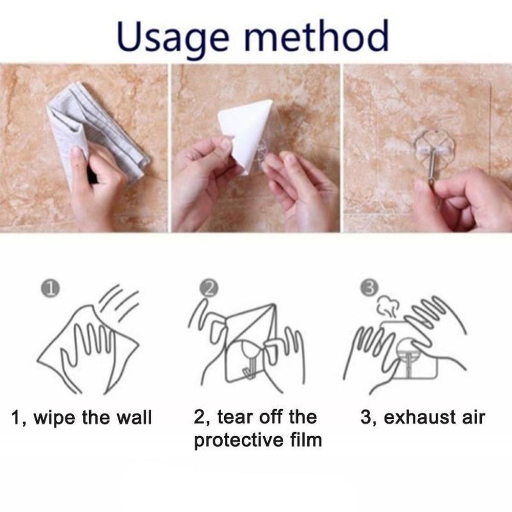 10Pcs Wall Hooks Reusable Adhesive Heavy Duty Sticky Transparent Ceiling Bath Utility Hooks Hangers