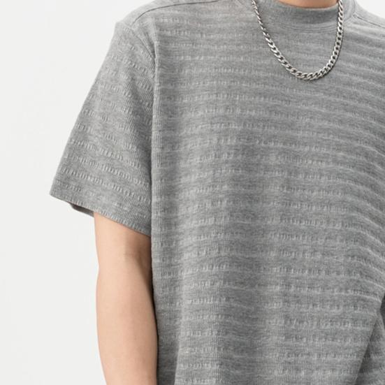 Мужская футболка с круглым вырезом и коротким рукавом, с 3D-полосатым жаккардовым узором, однотонная свободная летняя повседневная футболка