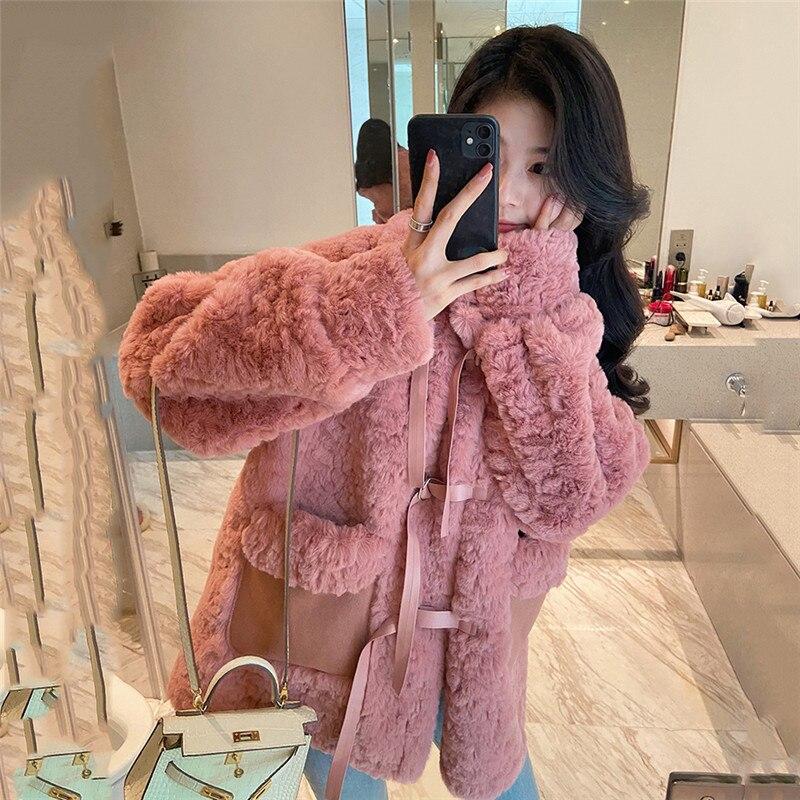 Модное пальто из овечьей шерсти, женские осенне-зимние меховые куртки, пальто из искусственного меха, теплая короткая верхняя одежда, толстый меховой плюшевый флисовый топ