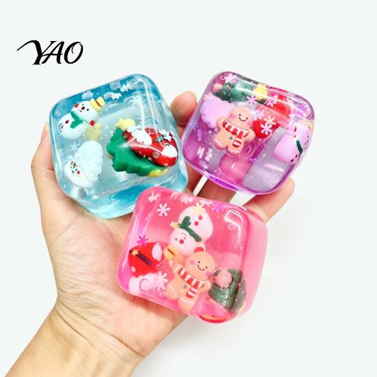 Stress Relieving Squishy Toys Christmas Relief Toy with Internal Dolls, Transparent Soft Maltose Squeezable Cube Sensory Fidget Toy, Portable