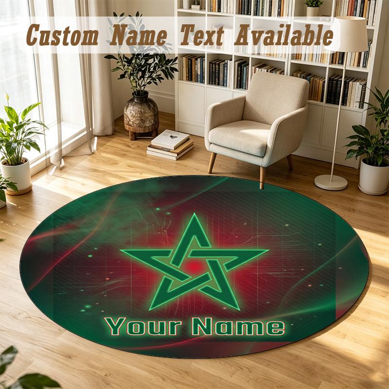 Round Rug Custom NameMorocco Football Pattern Non Slip Carpet Home Floor Decor