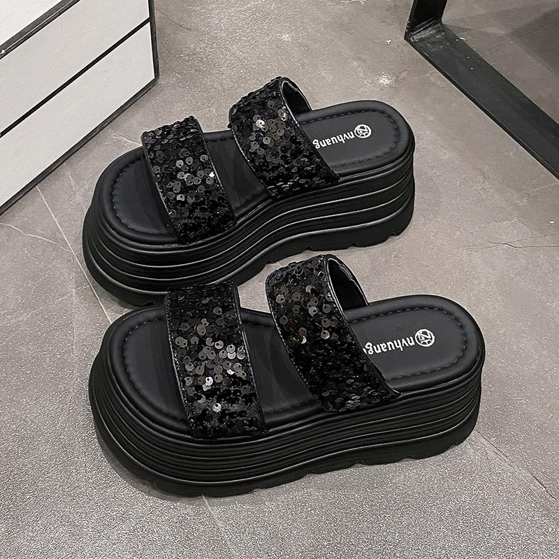 Fashion 8.5CM Bling Woman Platform Sandals Ladies Elegant Medium Women's Shoes Flats Summer Sandals Women Designer Shoes Girls slippers