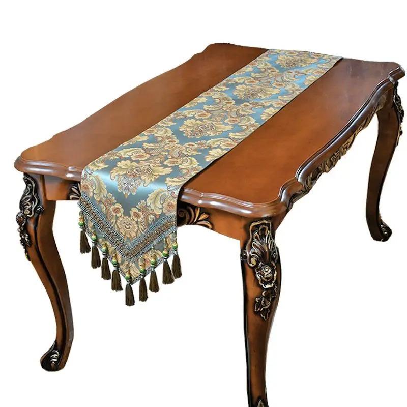 Атласный жаккардовый светильник, роскошный стол, флаг, ТВ-шкаф, обеденный стол, противоскользящая ткань, декоративная скатерть с кисточками из бисера