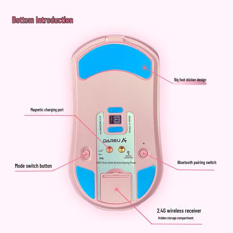Легкая игровая мышь Dareu A950 с тремя режимами подключения и зарядной док-станцией
