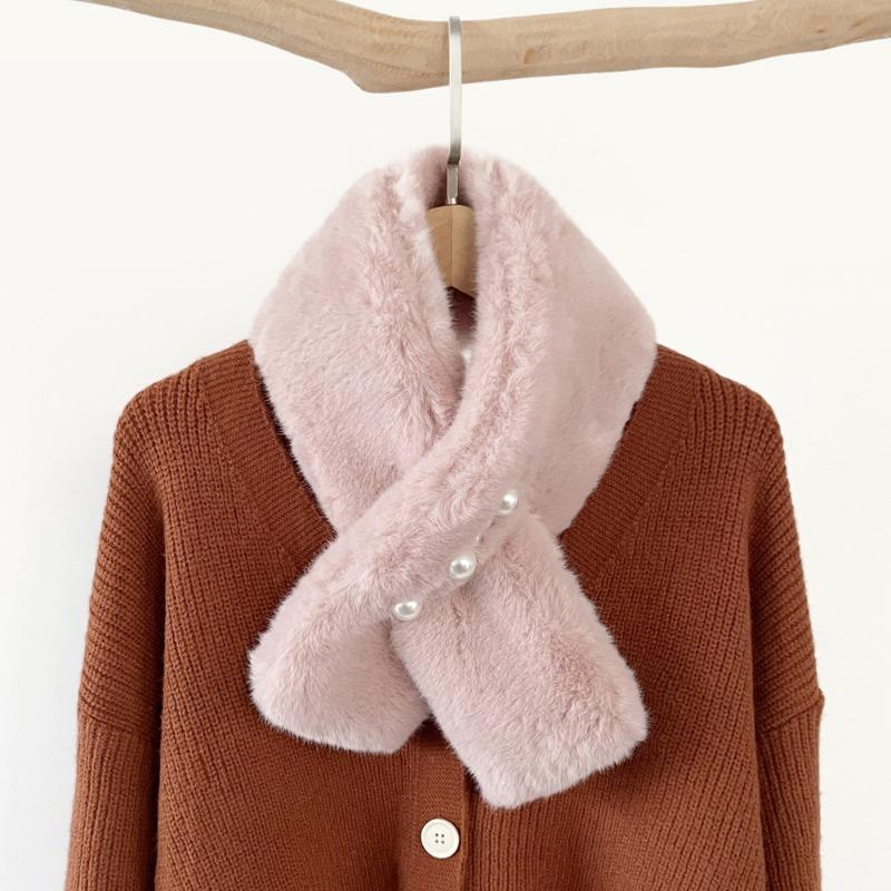 Soft Waxy Wind Thickened Solid Color Fluffy Scarf To Keep Warm Imitation Rex Rabbit Hair Cross Scarf Plush Collar Women