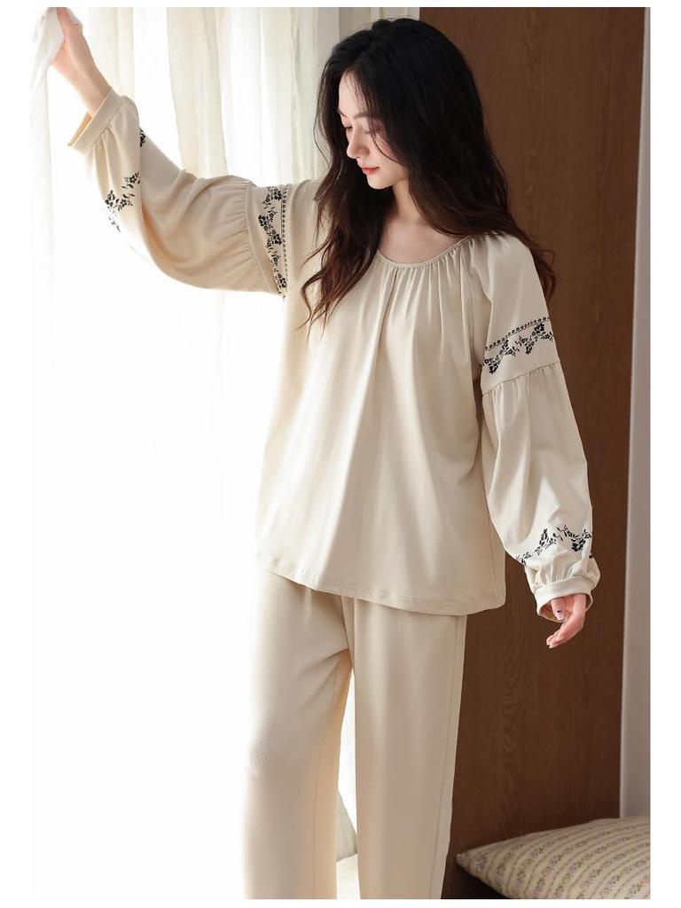 Women's Pure Cotton Long Sleeve Pajama Set with Chest Pads - 2025 Autumn Collection