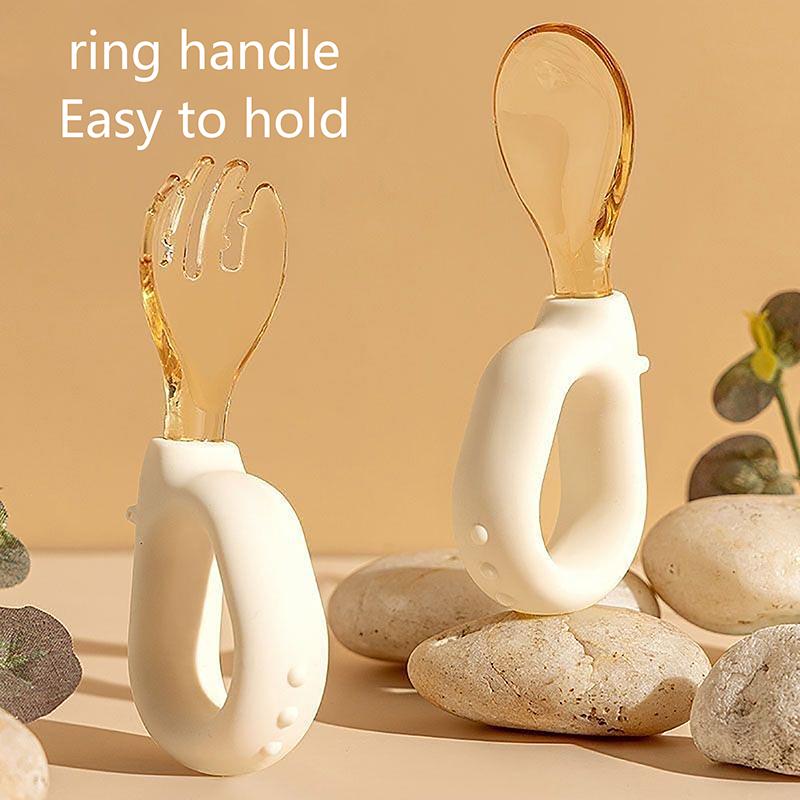 Набор столовых приборов из силикона для детей с короткими ручками, обучающая ложка для кормления ребенка, детская ложка, локтевая ложка, вилка, ящик для хранения