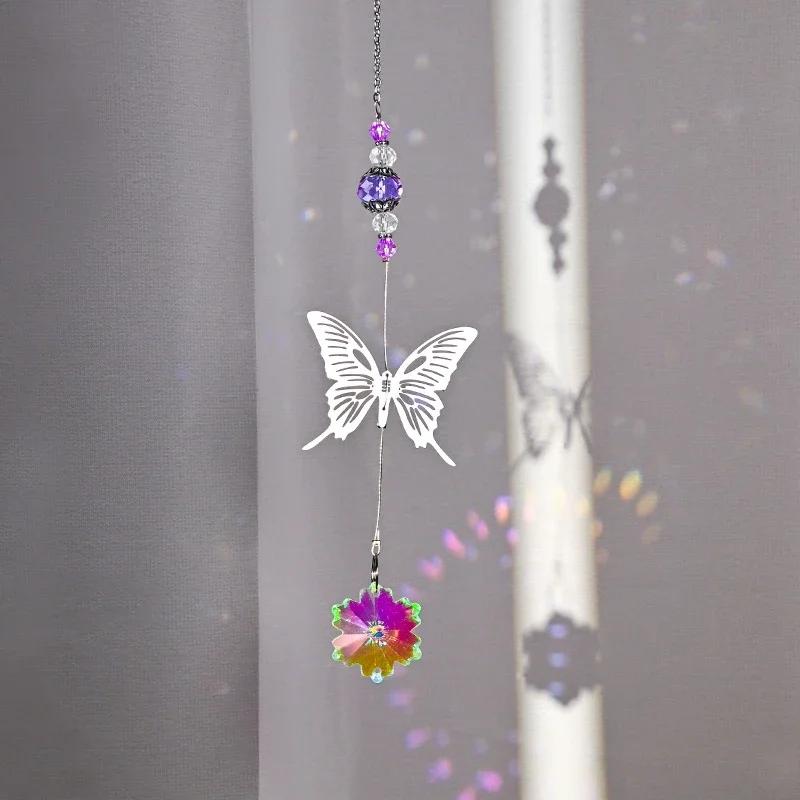 Crystal Suncatcher Sun Moon Tree Wind Chime Prisms Hanging Angel Butterfly Pendants Rainbow Chaser Garden Decor Window Drop Bell