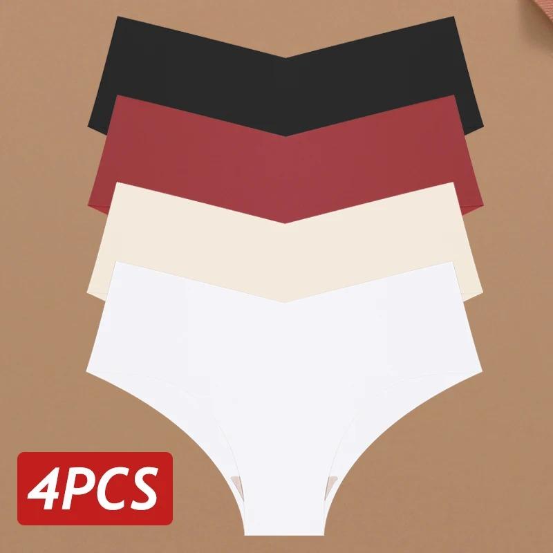 4 шт. женские бесшовные трусы сексуальное нижнее белье с v-образной талией 10 однотонных трусиков из ледяного шелка без следов женское дышащее нижнее белье