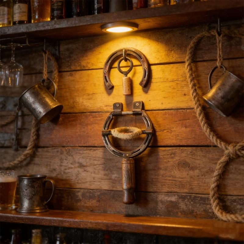 Unique Handmade Iron Horseshoe Wine Bottle Opener Wall Mount Farmhouse Antique Corkscrew Kitchen Wall Art Decors Gift HX6C