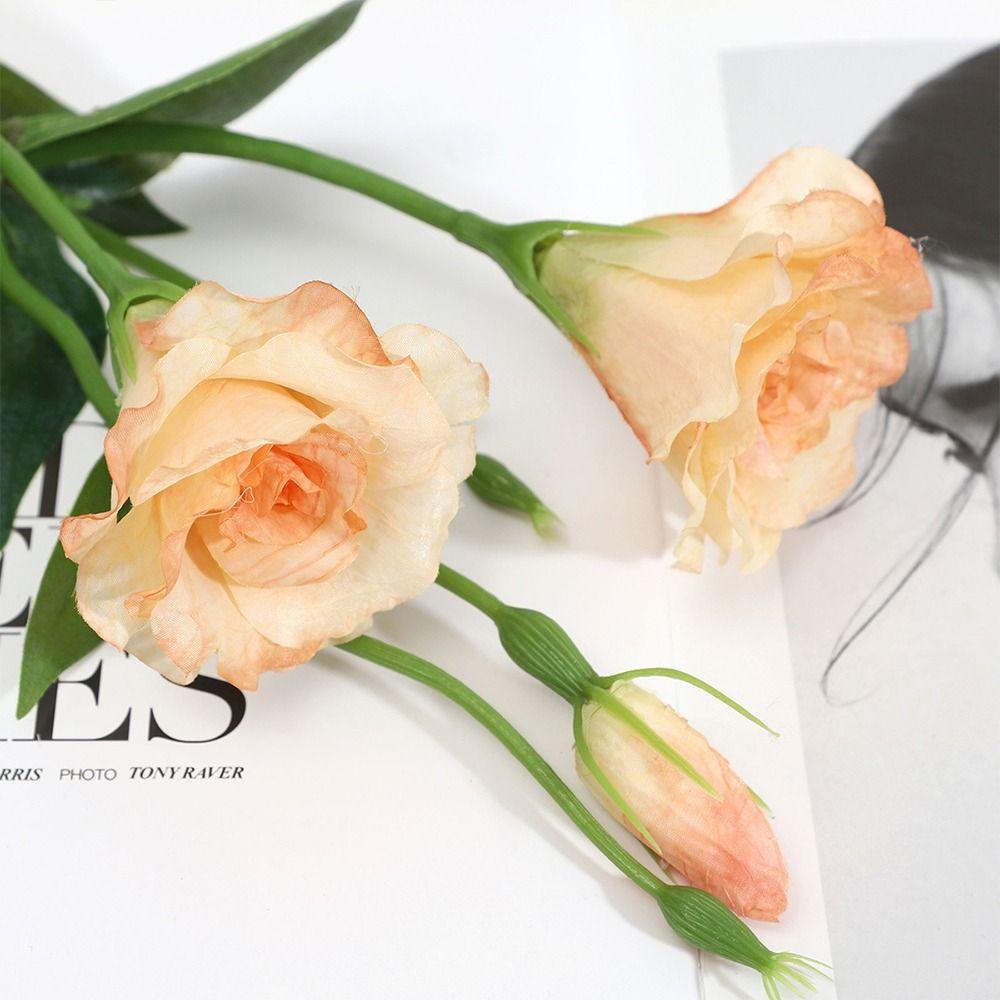 Silk Petals Eustoma Artificial Flowers 3 Heads Faux Flower Desktop Ornament