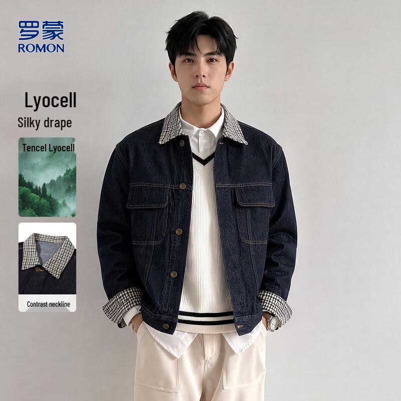 ROMON Men's Contrast Design Denim Jacket