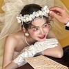 Lace Pearl Tassel Headband & Floral Wreath Veil for Wedding or Evening Dress
