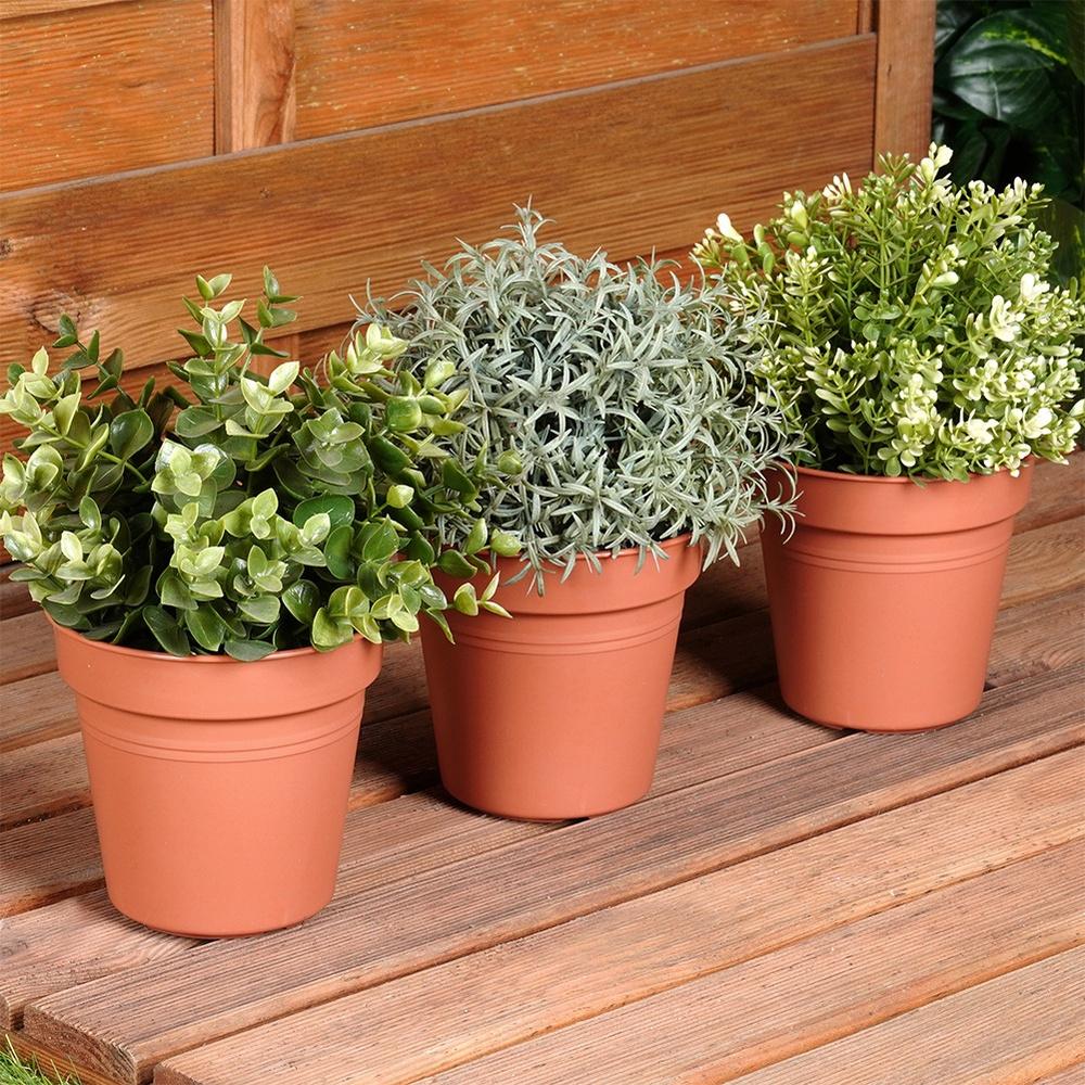 3x Doniczka Ogrodowa Plastikowa Brązowa na Rośliny Kwiatki Zioła 13x12 cm