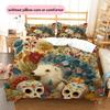 Leaf Hedgehog Pattern Bedding Quilt Set  Home Decoration  Gift (1 * duvet cover + 2 * pillowcase  without core)