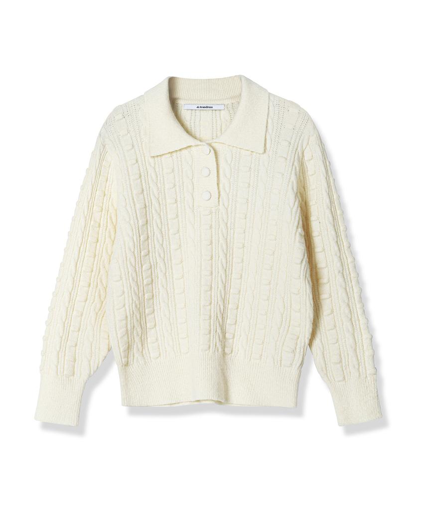 AVANDRESS Lumpy Collar Button Knit Blue