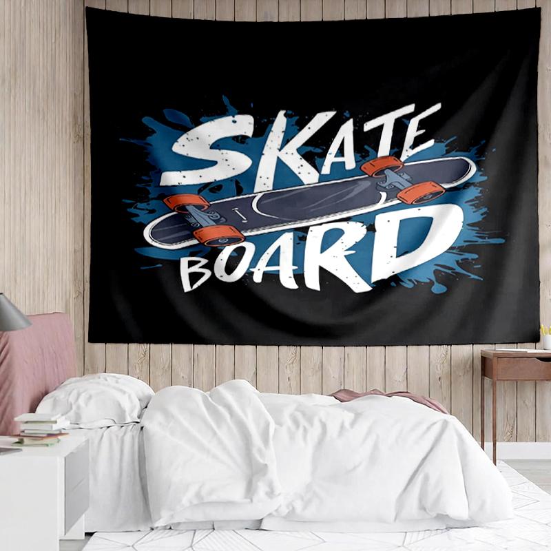 skateboard Print Tapestry, Backdrop, Easy Setup, Ideal for Bedroom, Office & Living Room, with Aesthetic Wall Hanging Decor.