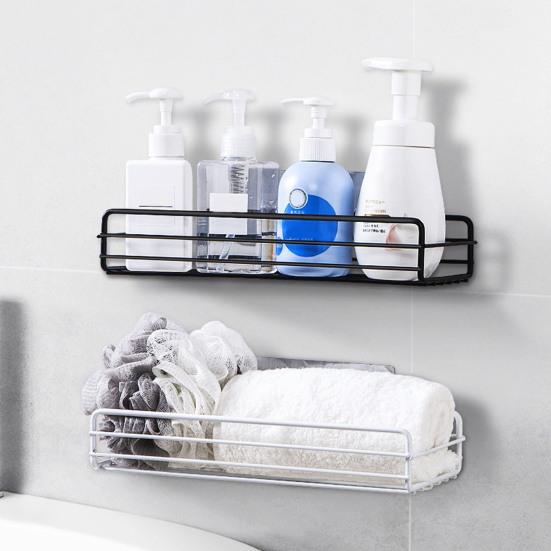 2Pcs Floating Shelves Wall Mounted Storage Rust-proof And Easy To Clean with Black Metal Frame for Bathroom Bedroom Kitchen