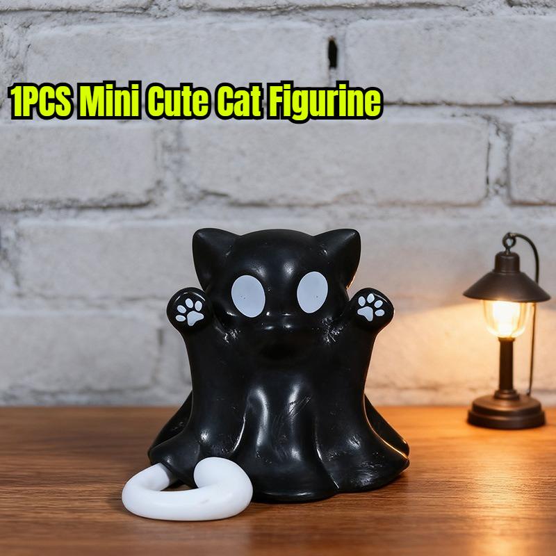 Cutes Mini Cat Ghost Figurine Spooky Resin Ghost Statue Cute Ghost Ornaments Perfect For Indoor & Porch Halloween Decor Tabletop