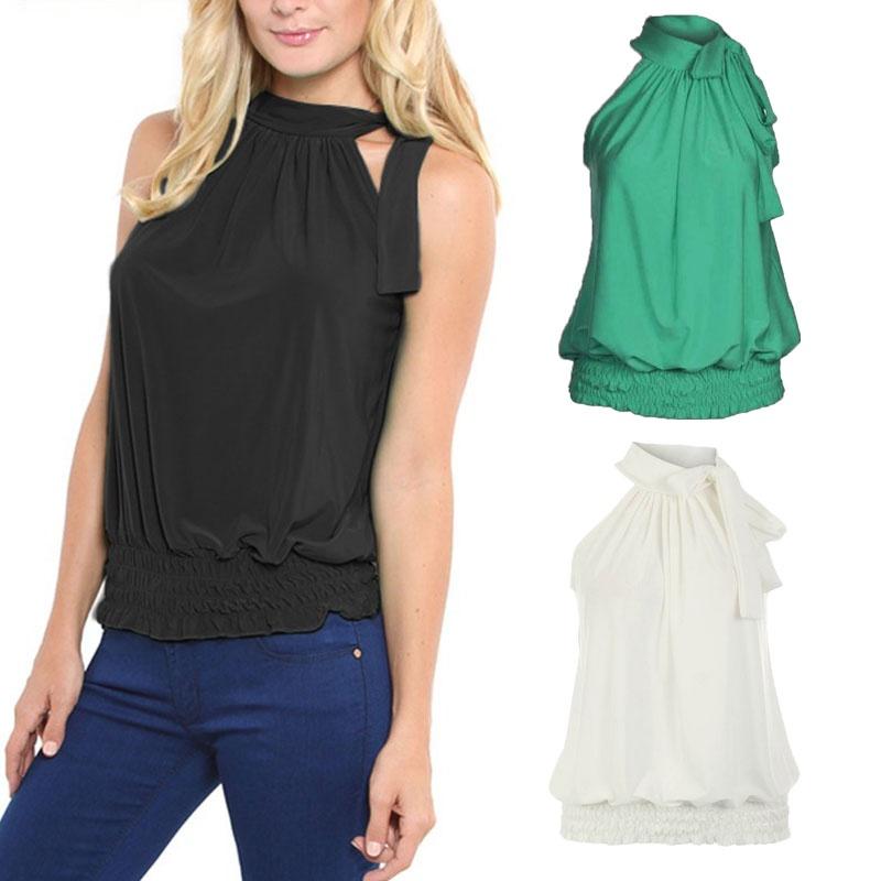 Элегантная женская блузка без рукавов из шифона «Лотос», излучающая вневременной стиль для офисной носки