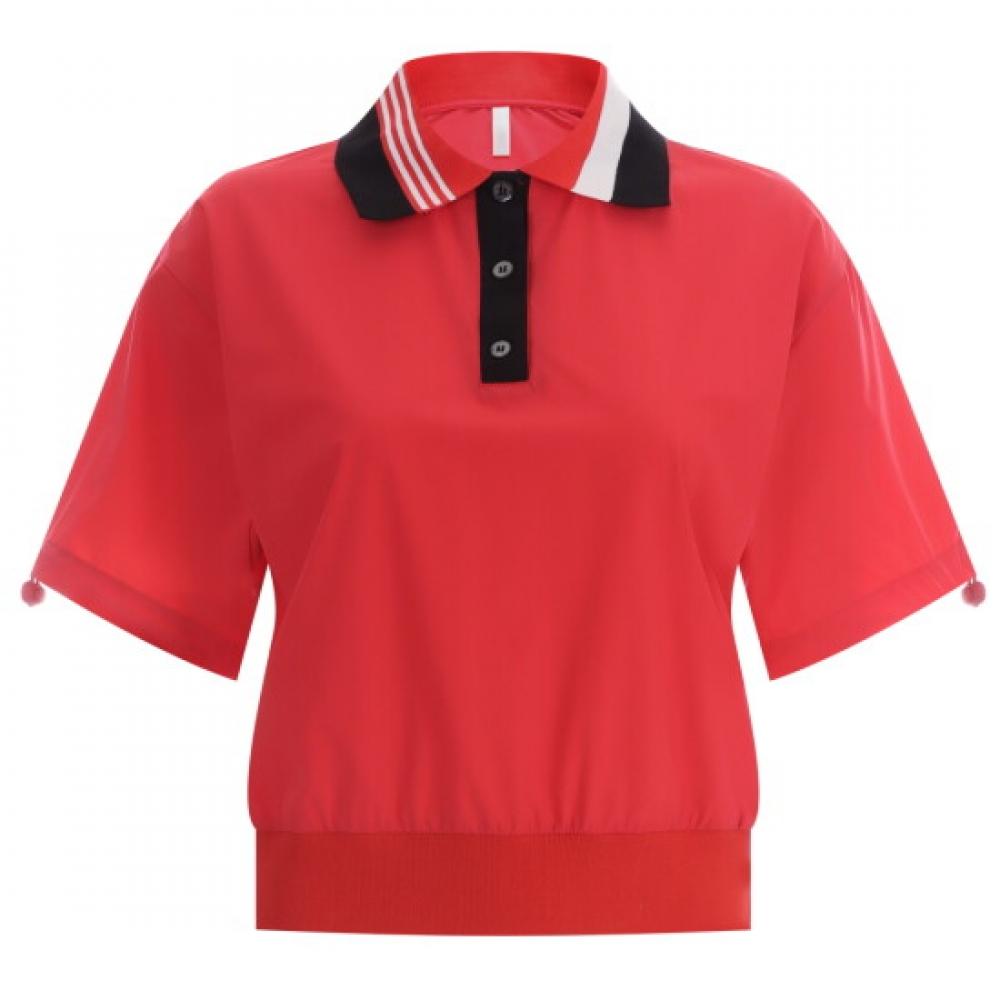 Shop Women Color Neck BuTTon Half Open Sleeve STring Golf SporTs T shirT Red