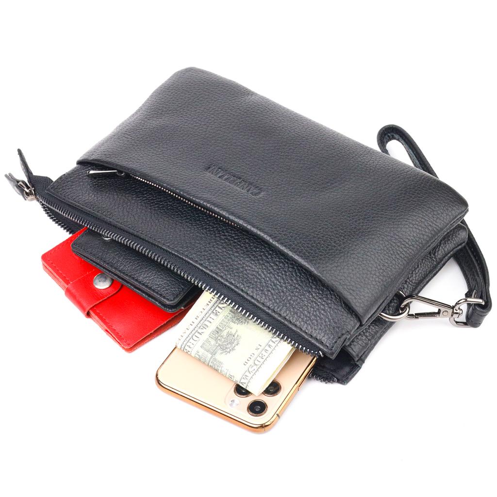 Spacious Men's Clutch Made of Genuine Grained Leather CANPELLINI 21557 Black