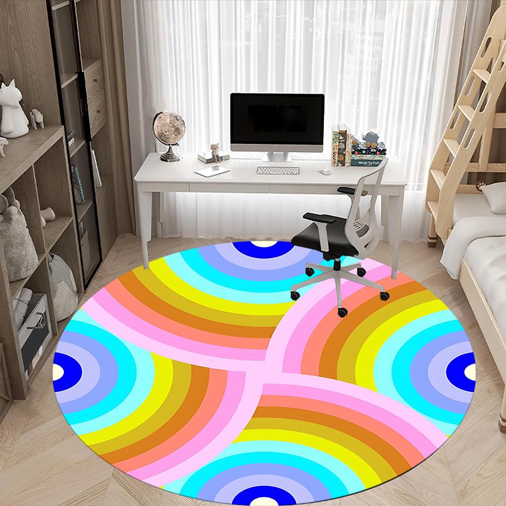 1pc Colorful Circles Chair Carpet for Office, Soft Flannel Throw Mat, Perfect for Office, Holiday Party Decoration Choice yy260320132