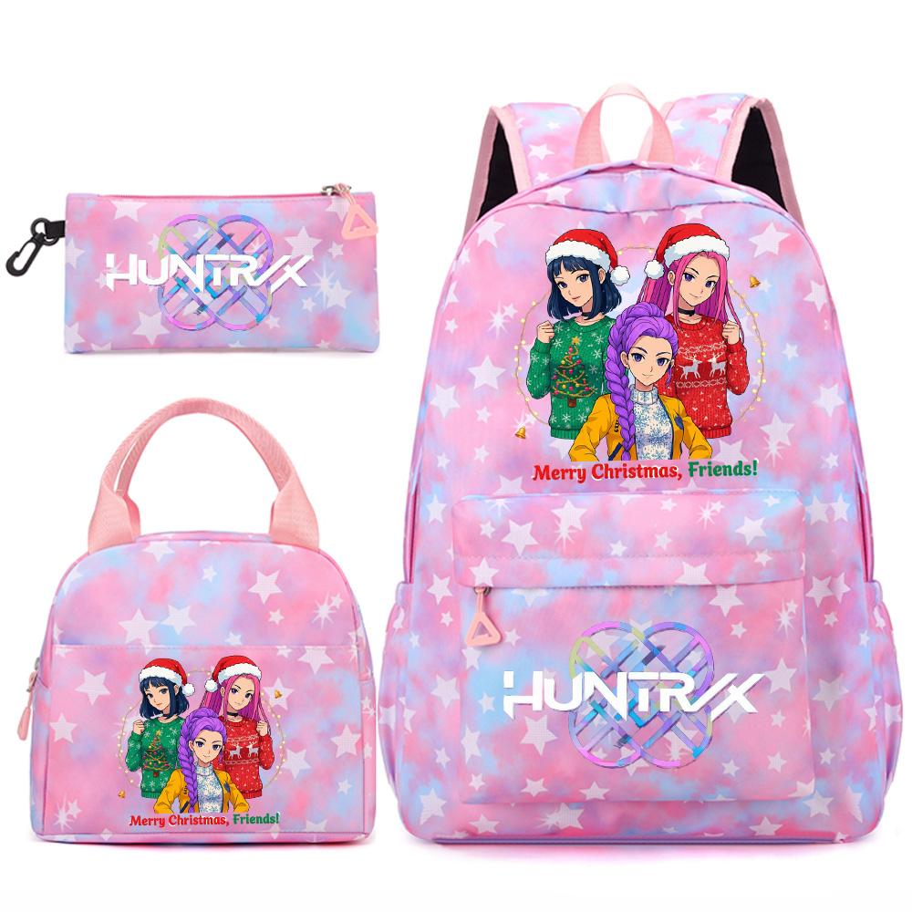 3Pcs/set Christmas Kpop Printed Backpack Handbag Pencil Case for Teenger Student Girl Boy Schoolbag Kid Bookbag Large Capacity Travel Bag Gift