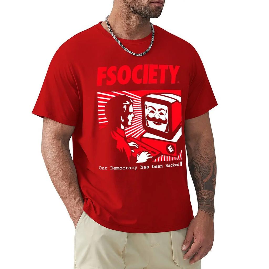 Винтажная забавная футболка Mr Robot FSociety F Society Hacker с коротким рукавом Harajuku, 100% хлопок, графика, футболка, топы